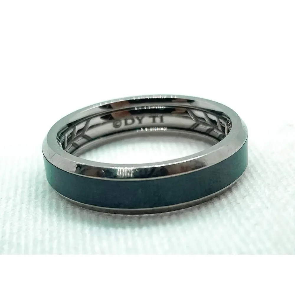 David Yurman 6mm Beveled Band Ring Black & Grey Titanium Size 10.5